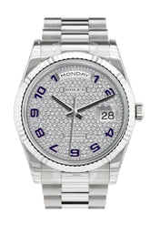 Rolex Day-Date 36 Diamond-Paved Dial Fluted Bezel President White Gold Watch 118239